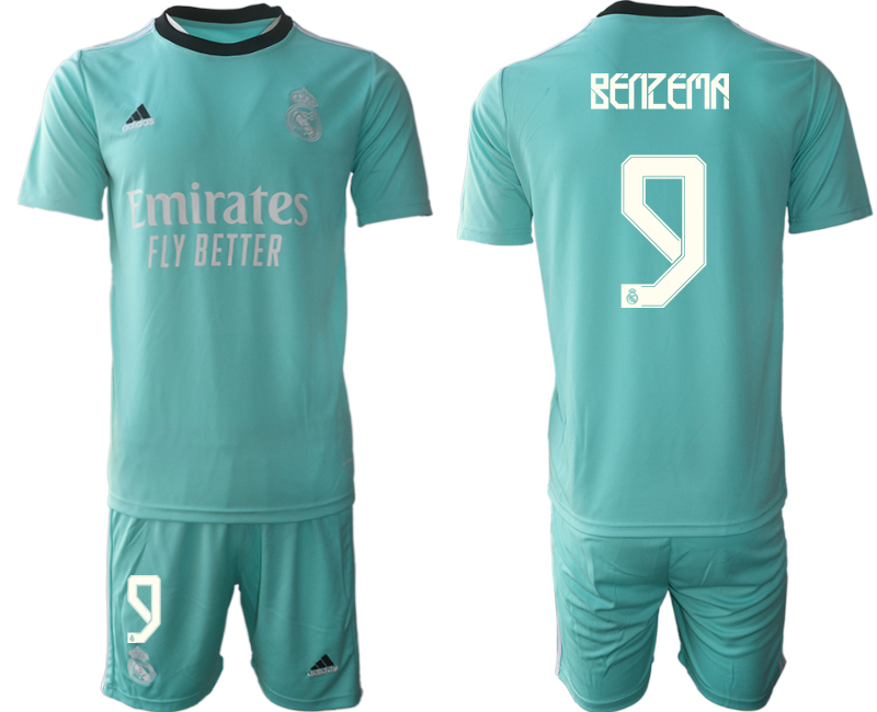 Men 2021-2022 Club Real Madrid second away Light blue #9 Soccer Jersey->real madrid jersey->Soccer Club Jersey